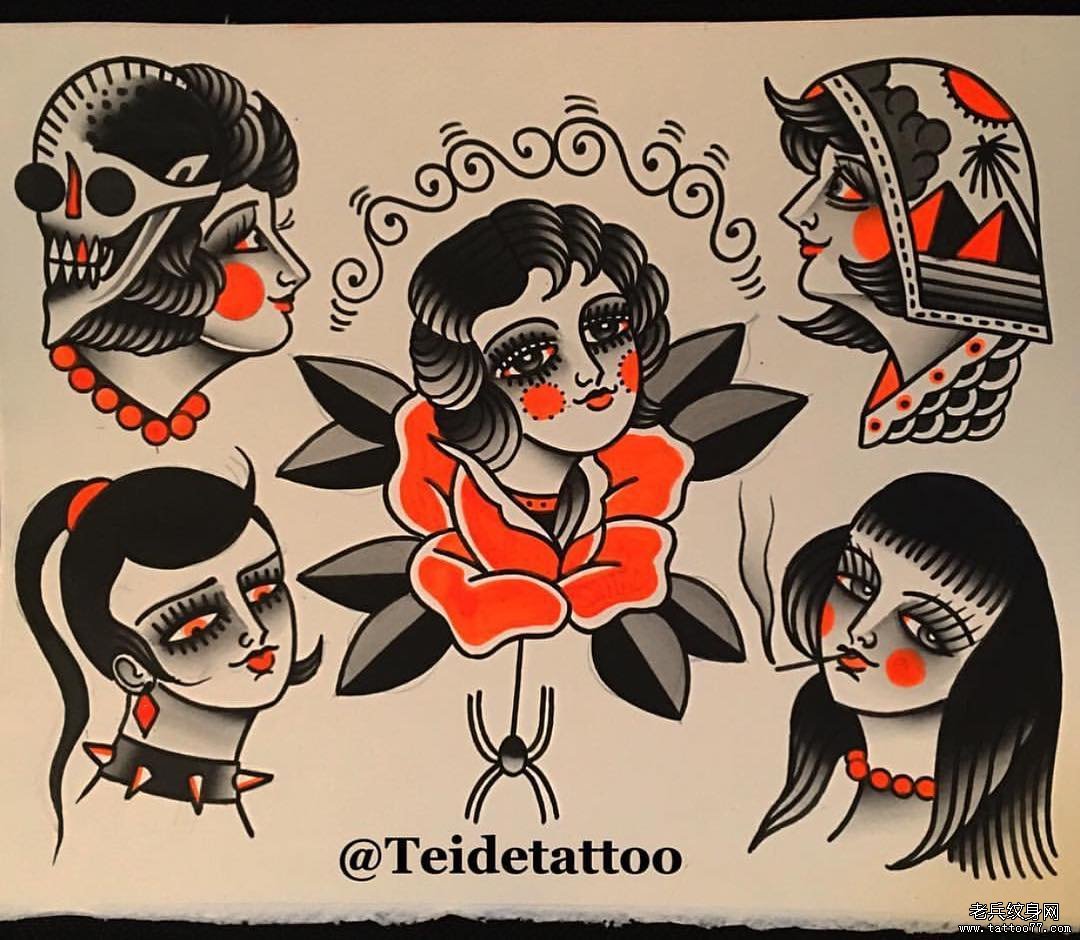 old school欧美女郎纹身图案手稿