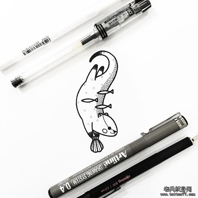 小清新卡通水懒纹身图案手稿