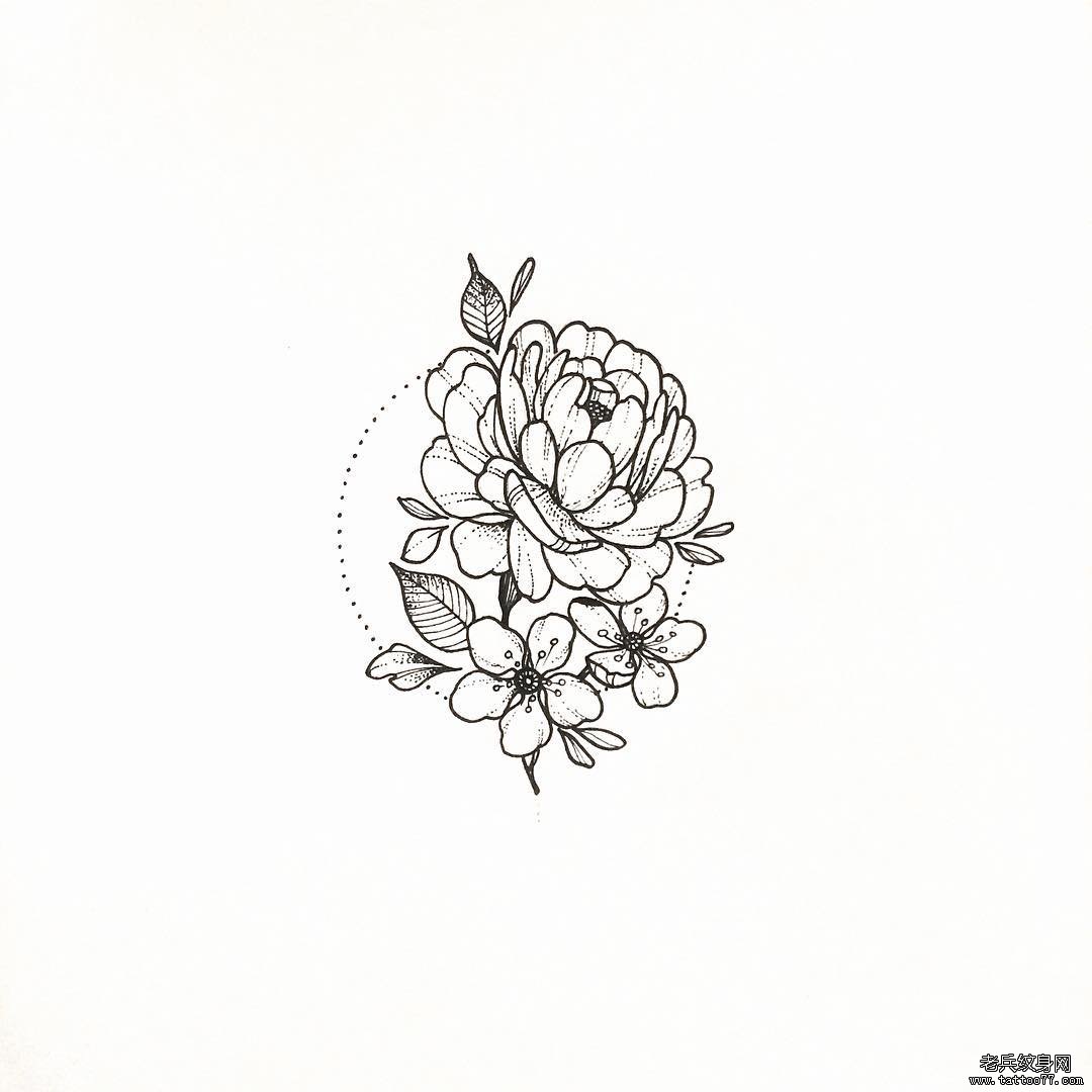 小清新花蕊线条纹身tattoo图案手稿