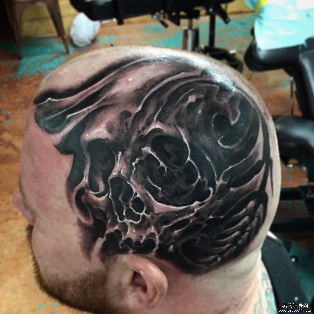 头部个性的欧美骷髅纹身图案