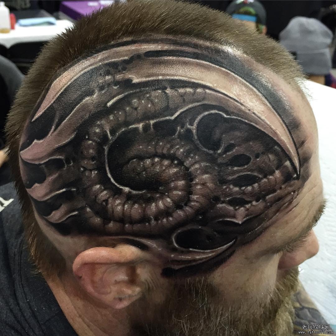 男性头部欧美3D黑灰纹身图案