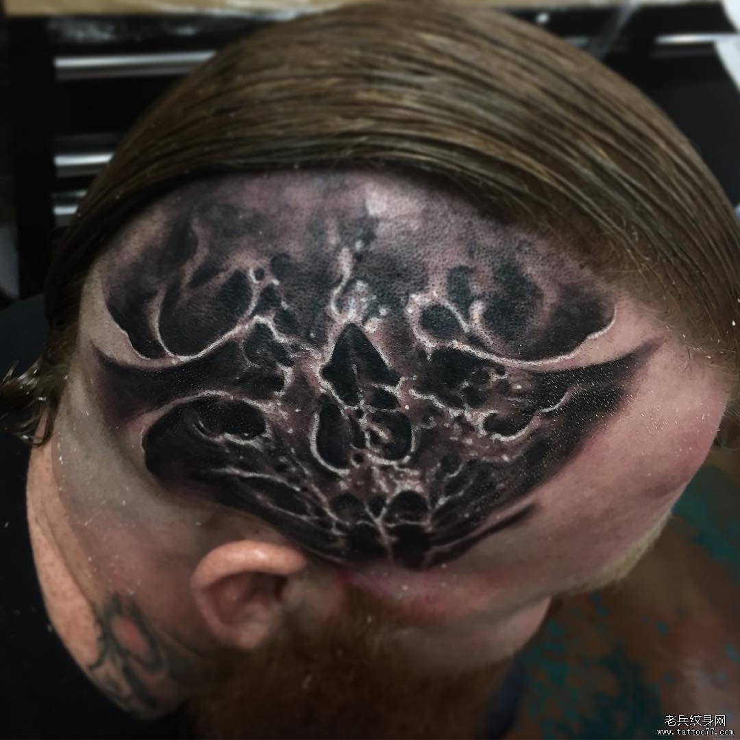 男性头部欧美暗黑系骷髅纹身图案