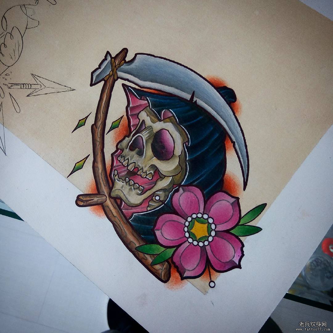 schoo死神花蕊彩色纹身图案手稿