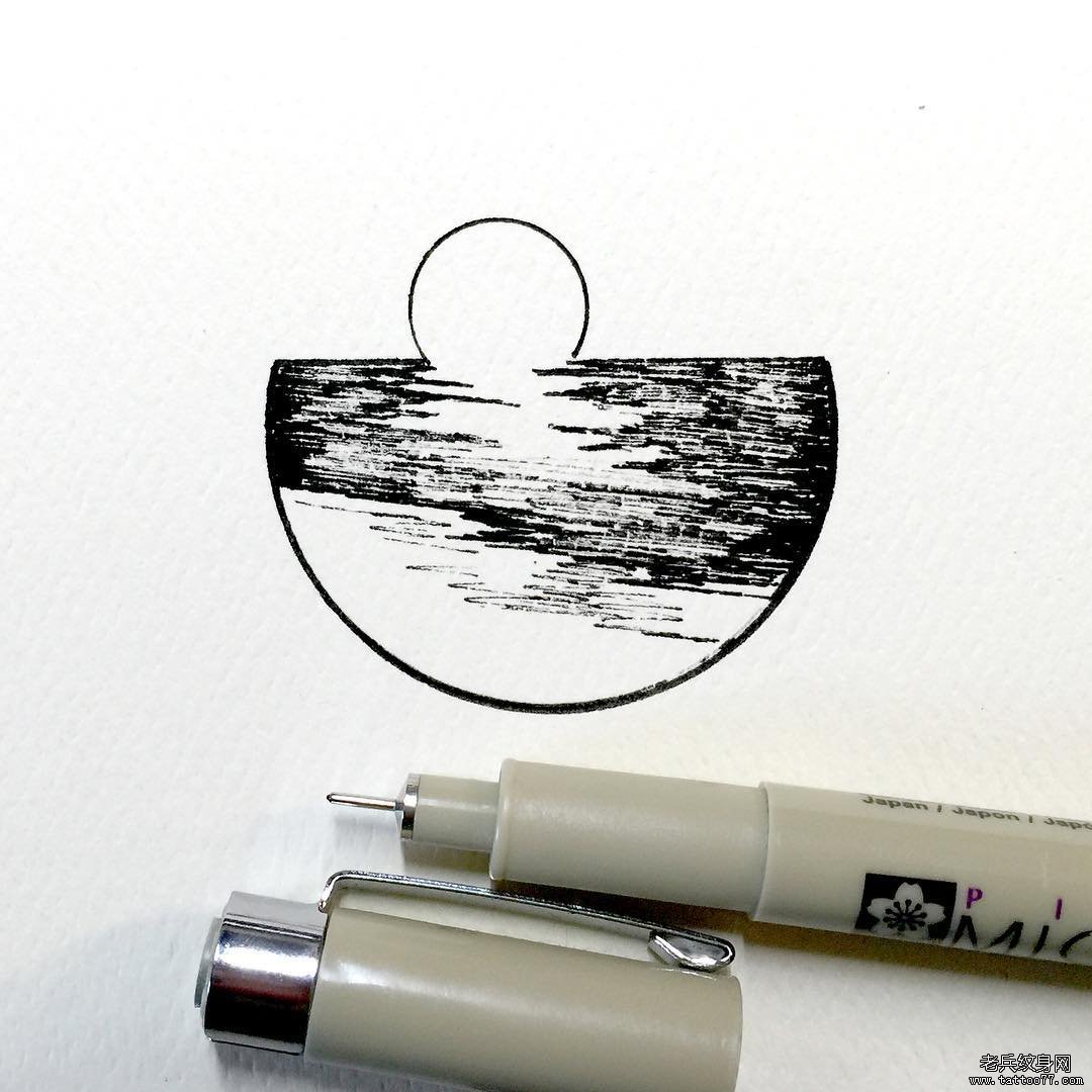 海滩风景简约纹身图案手稿