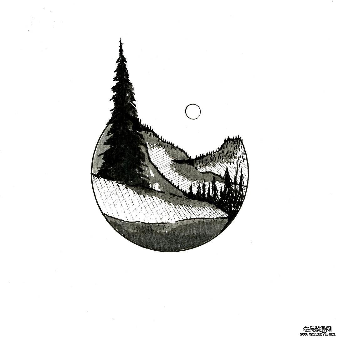 几何山脉风景简单纹身图案手稿