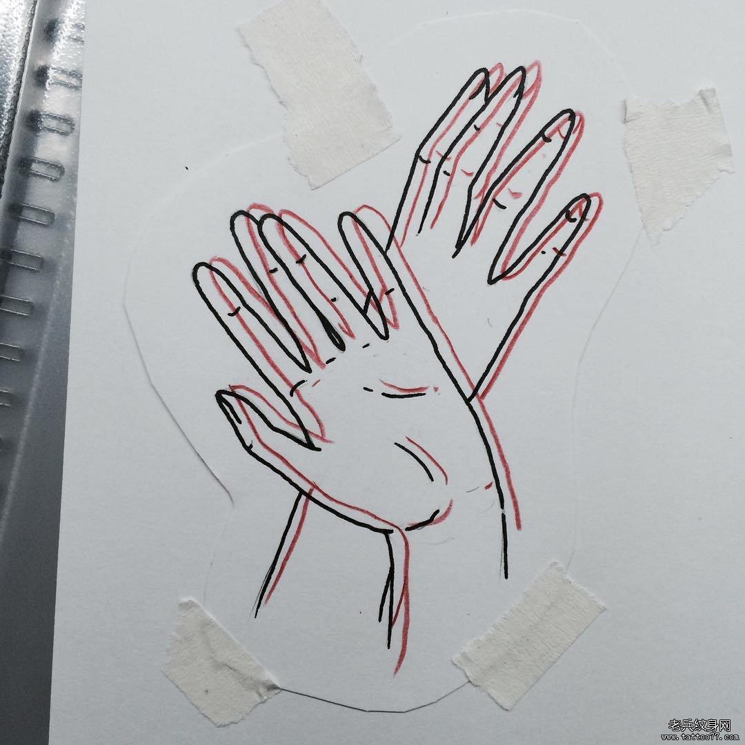 简单个性双重线条手纹身图案手稿