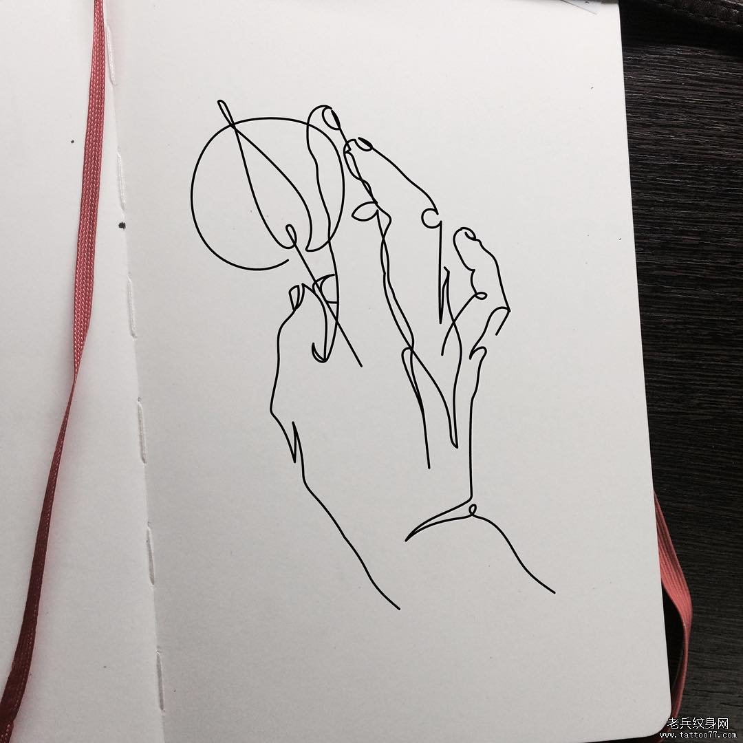 抽象简单线条手纹身图案手稿