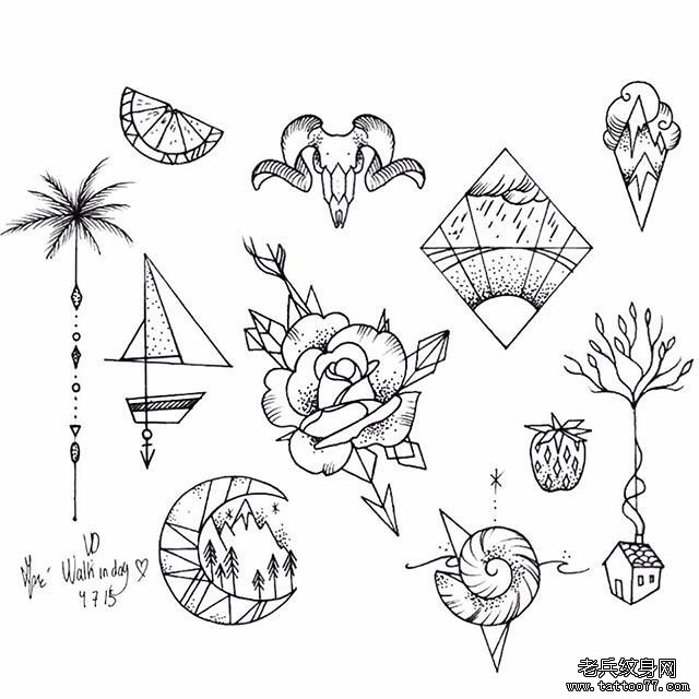 小清新school花蕊植物小图案纹身图案手稿