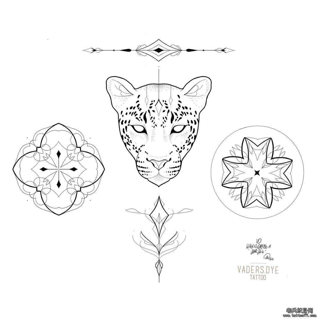 小清新小图案豹子梵花纹身图案手稿