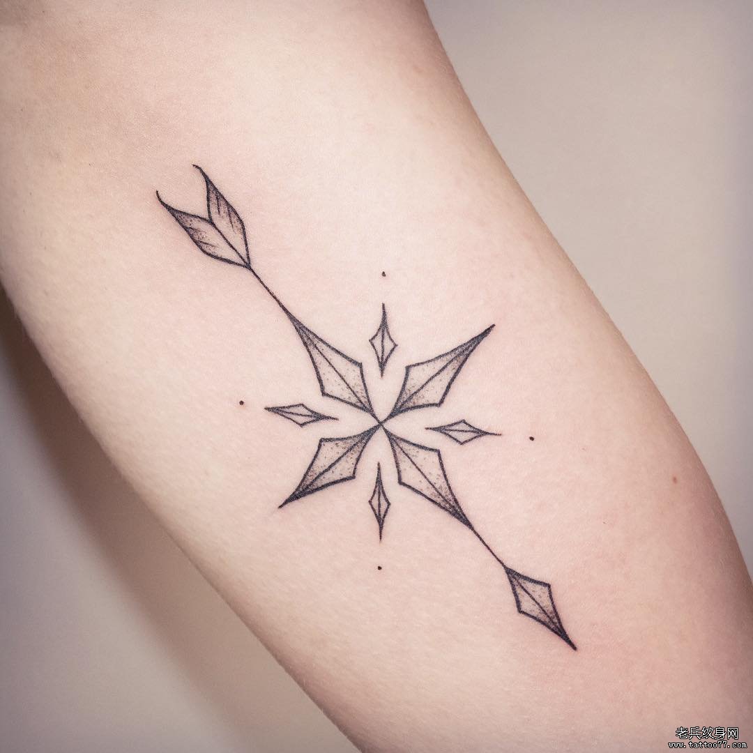 大臂几何点刺线条小清新纹身图案