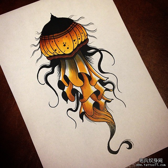 new school彩色水母纹身图案手稿