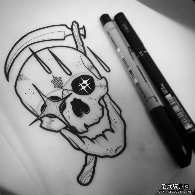 个性的骷髅镰刀纹身图案手稿