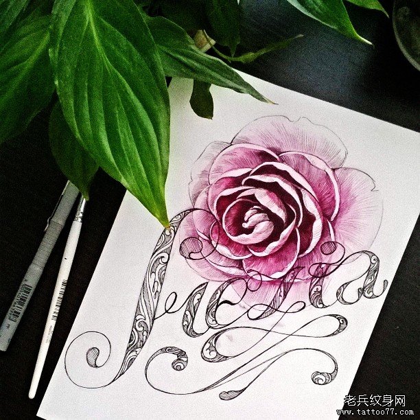 欧美小清新花蕊字母纹身图案手稿