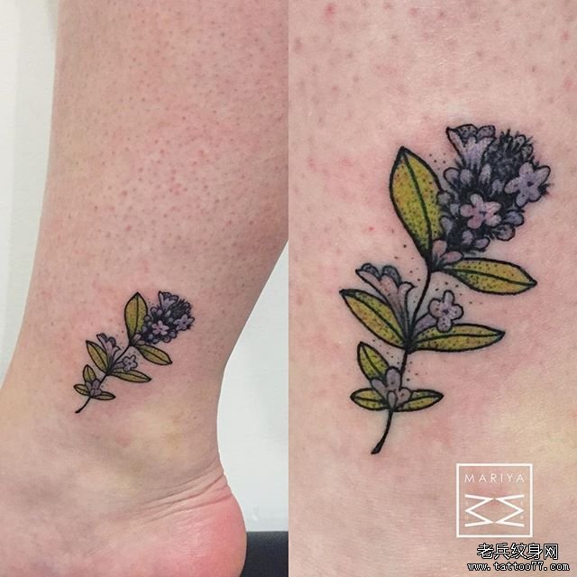 脚踝花蕊小清新纹身图案