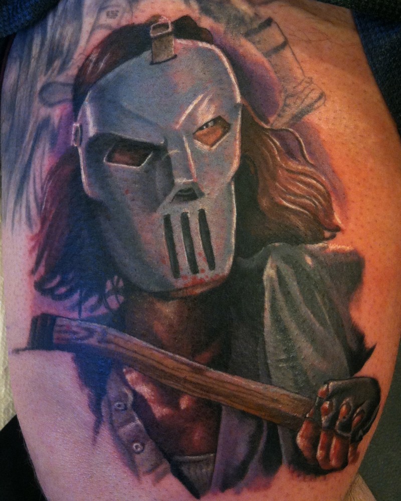 新风格的彩色恐怖战士纹身图案