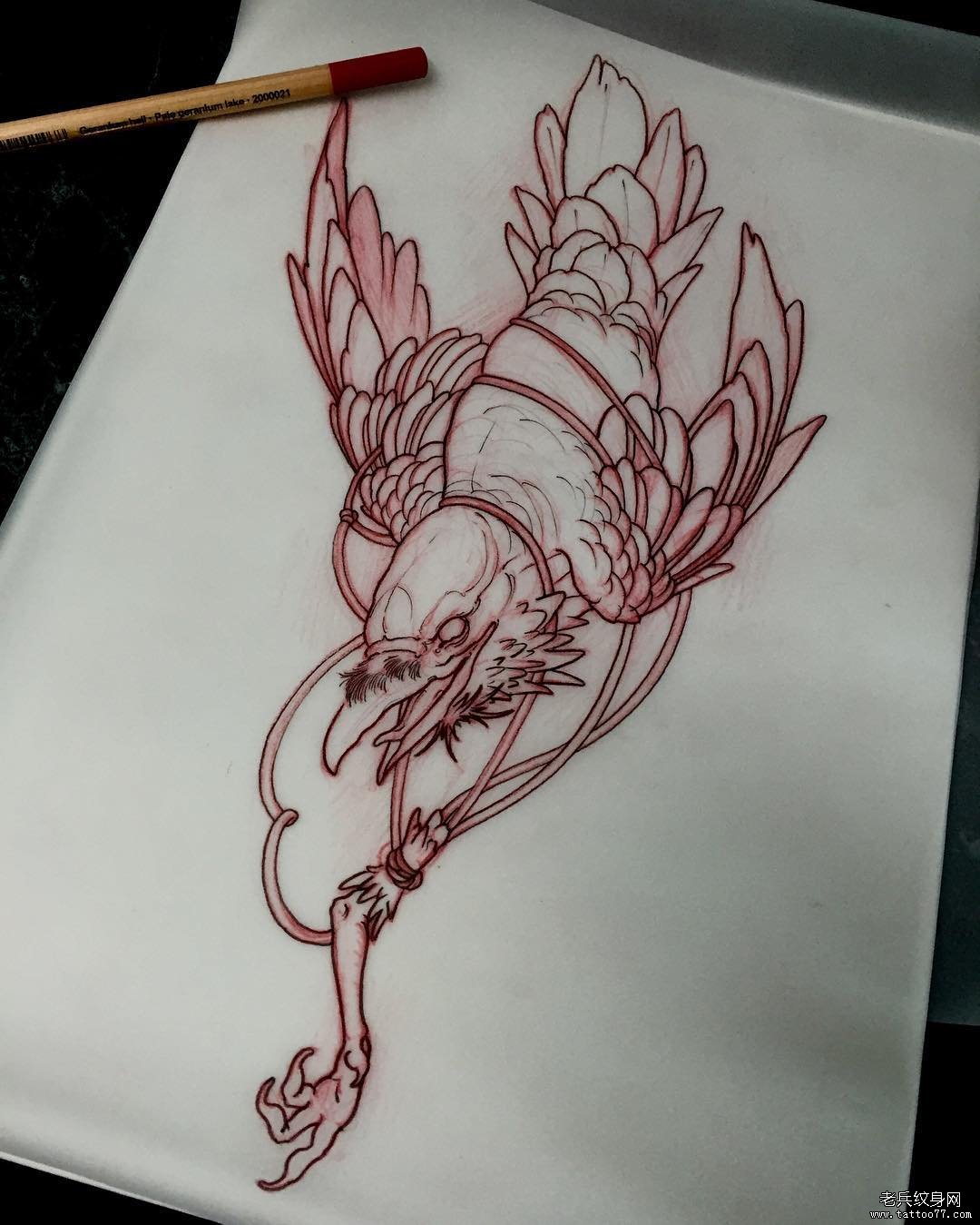 乌鸦断脚欧美school纹身图案手稿