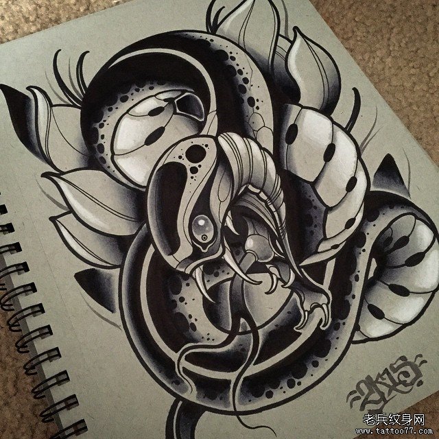 school蛇个性纹身图案手稿