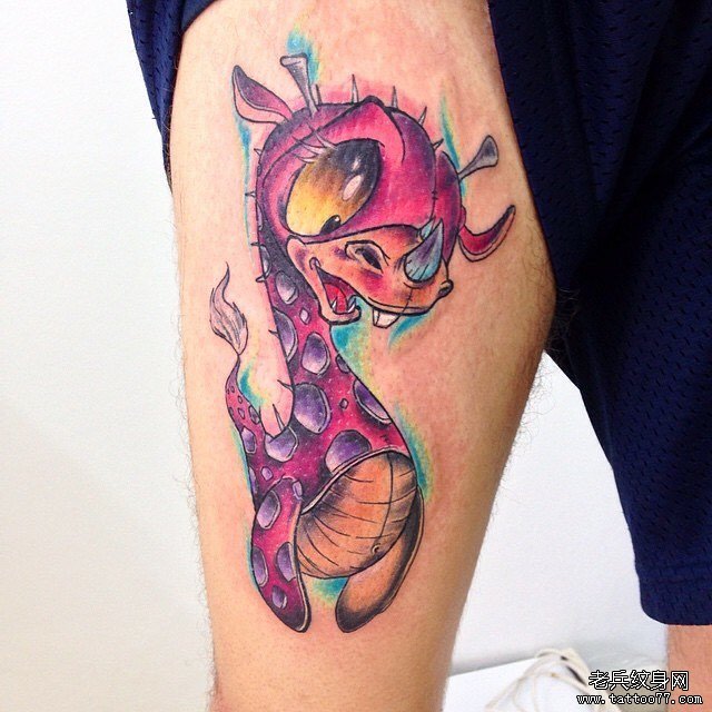 大腿欧美卡通彩色纹身图案