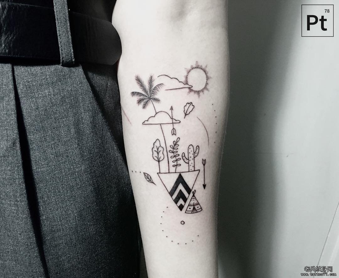 小臂小清新几何风景卡通纹身图案