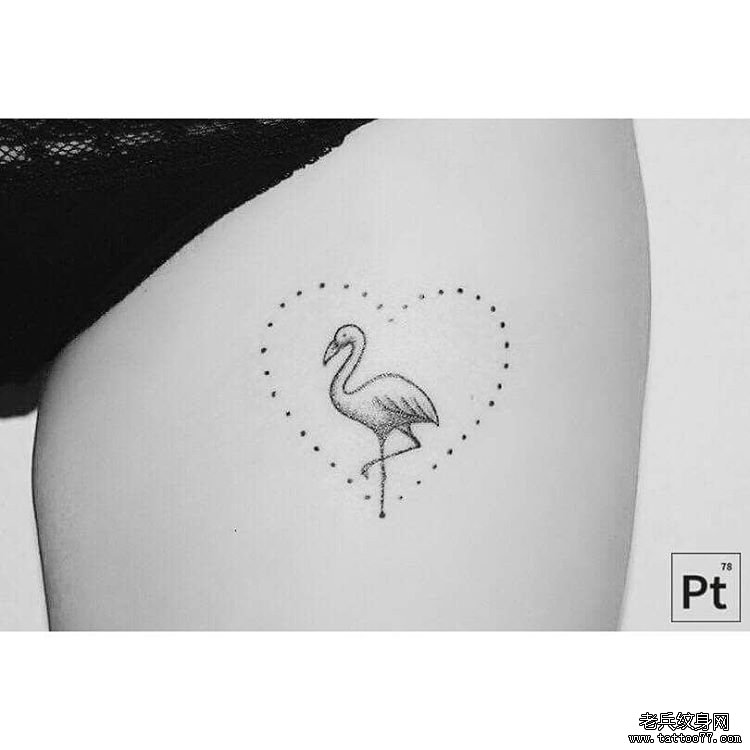 大腿火烈鸟心形小清新纹身图案