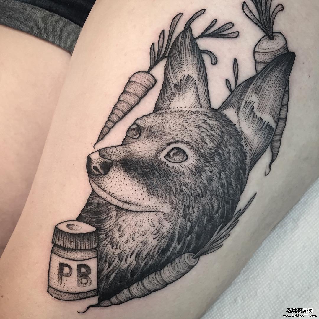 大腿狼头胡萝卜欧美纹身图案