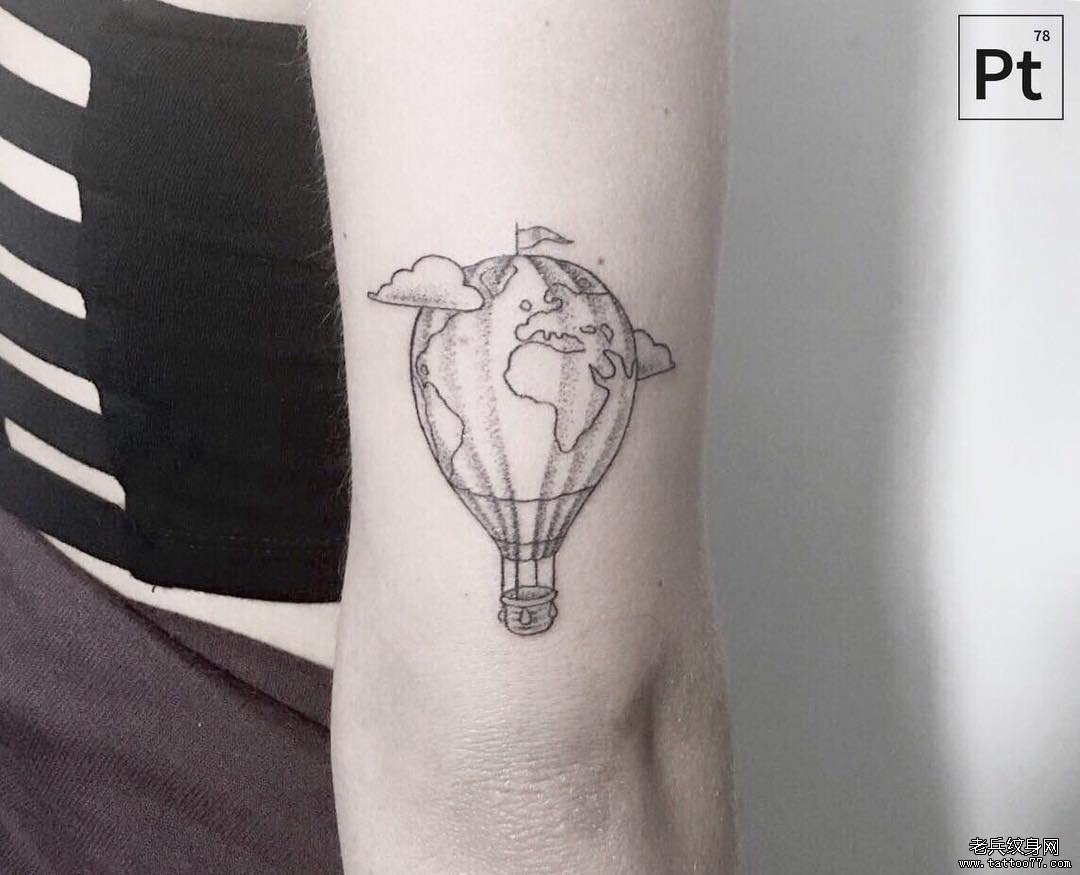 大臂热气球点刺纹身图案