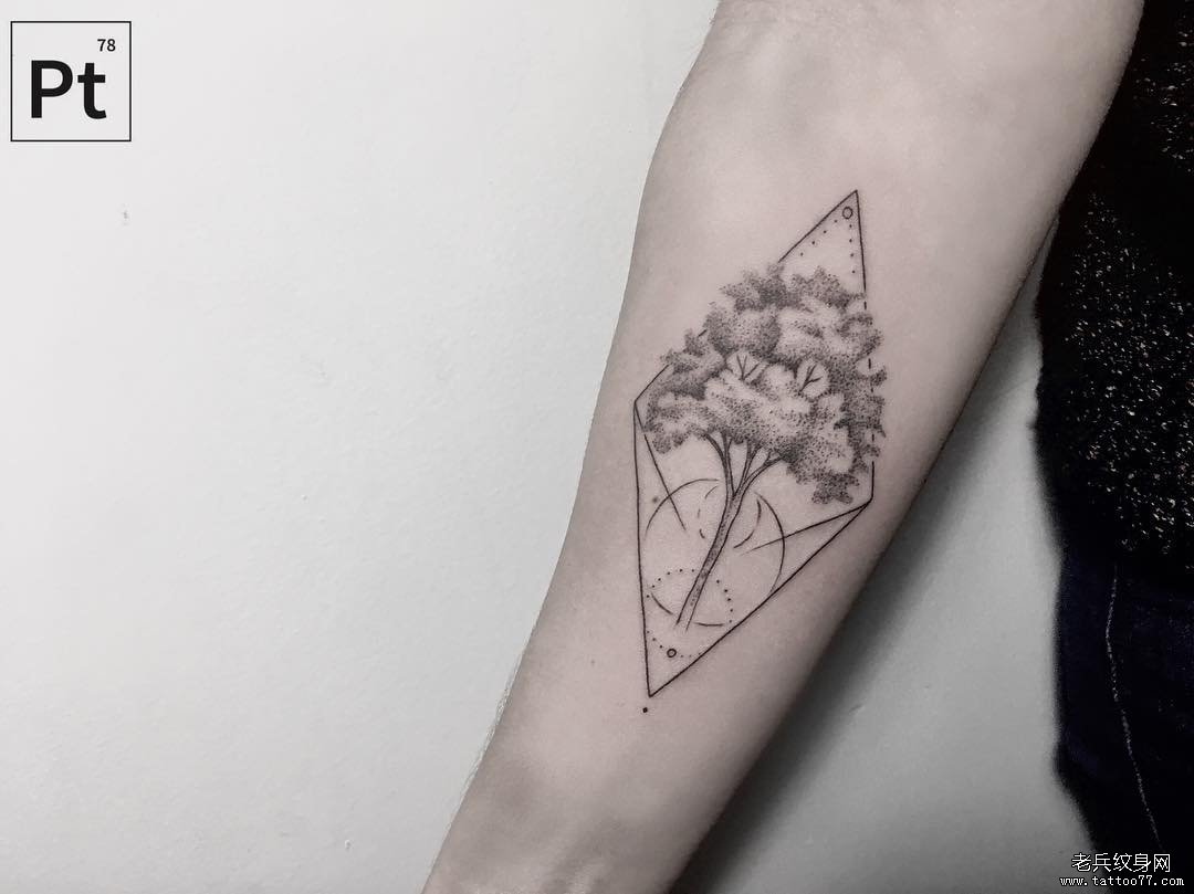 小臂点刺小清新几何树木点刺纹身图案