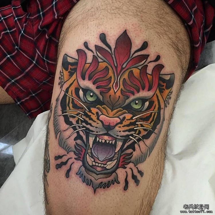 大腿school欧美彩绘老虎纹身图案