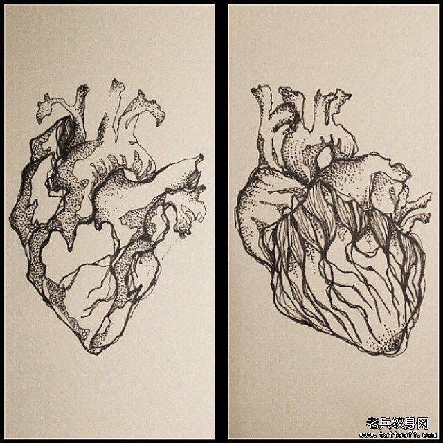 欧美点刺心脏纹身图案手稿