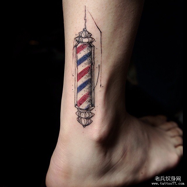 脚踝欧美彩色灯管纹身图案