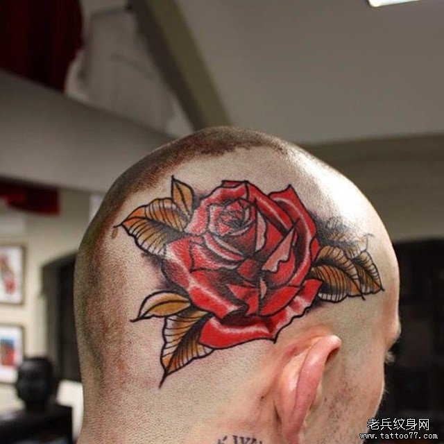 头部school玫瑰花纹身图案