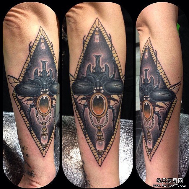 小臂欧美昆虫几何school纹身图案