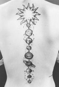 纹身星球 女生后背上太阳和星球纹身图片