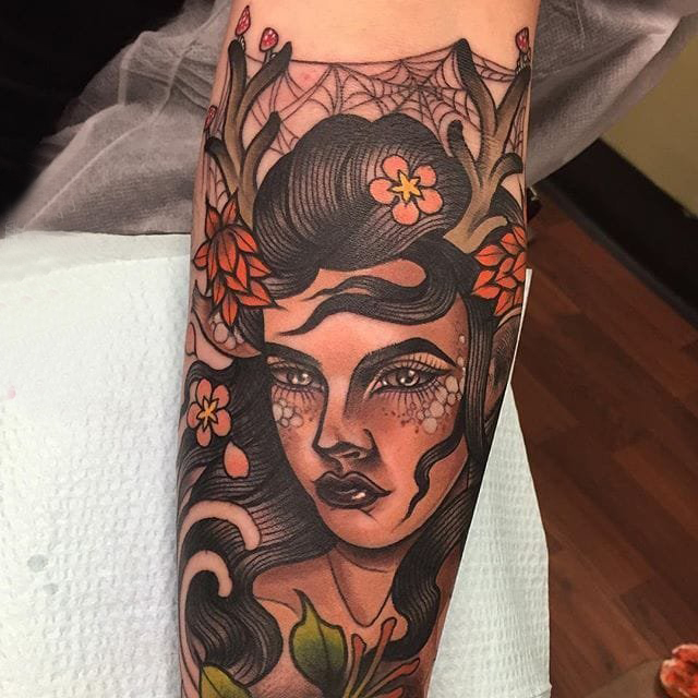 女性人物纹身图案 多款简约线条纹身彩绘女性人物纹身图案