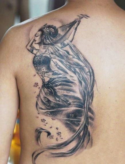 中国风敦煌飞天纹身图案