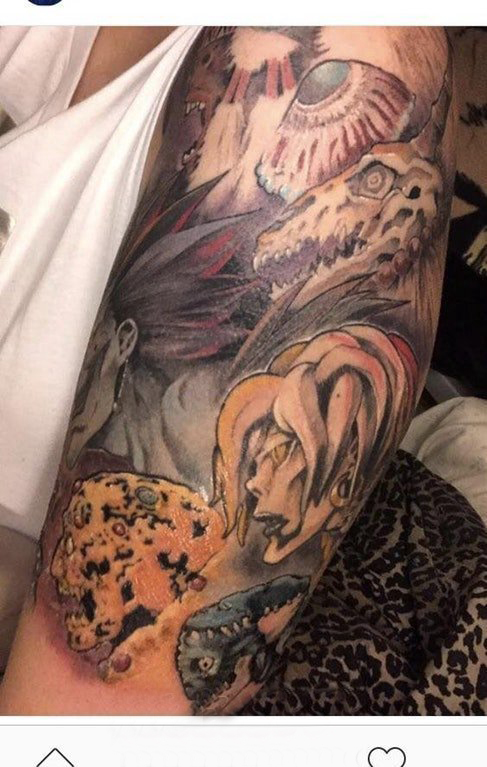 骷髅和人物纹身图案  男生手臂上骷髅和人物纹身图片