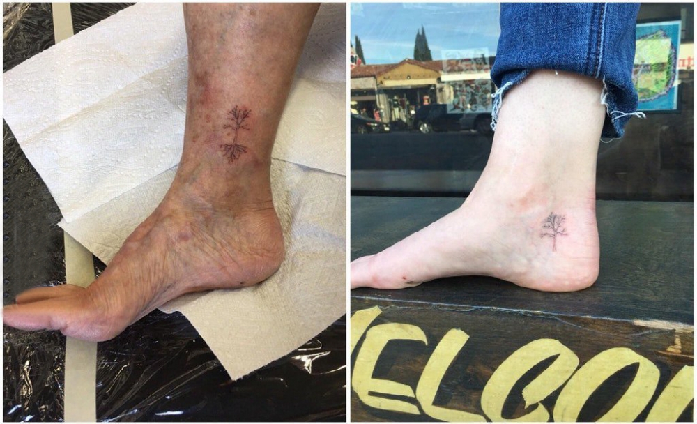 植物纹身  男生脚上黑色的植物纹身图片