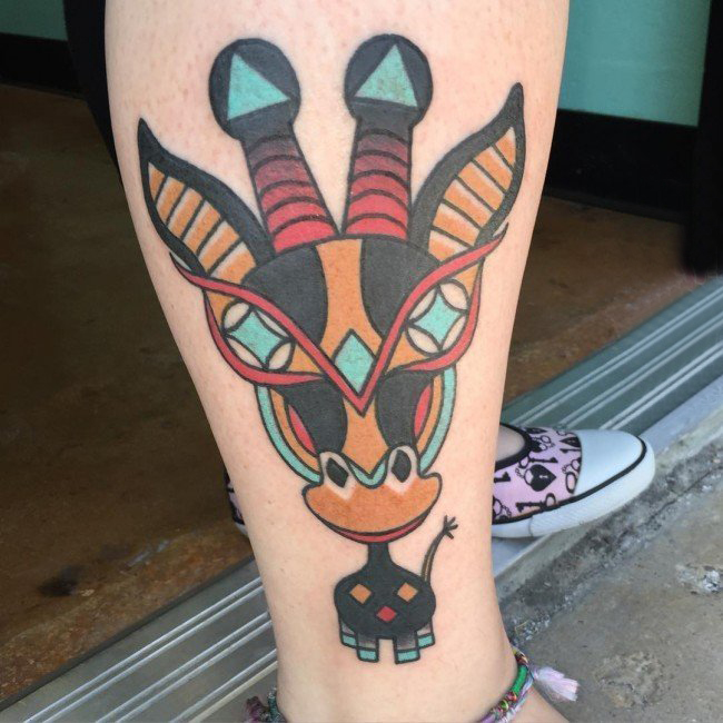 长颈鹿纹身图案 多款彩色纹身动物长颈鹿纹身图案