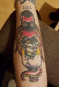 章鱼纹身图案  女生小臂上章鱼和漂流瓶纹身图片