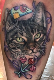 欧美小腿纹身 男生小腿上老鼠和猫咪纹身图片