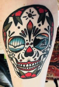 骷髅和花纹身图案  男生手臂上骷髅和花纹身图片