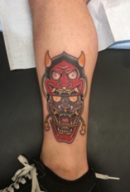 般若纹身图 男生小腿上彩色的般若纹身图片