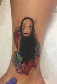 无脸男纹身图案  女生小腿上彩绘无脸男纹身图片