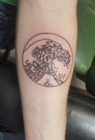 纹身圆形 男生手臂上圆形和浪花纹身图片