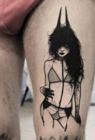 纹身模特  男生大腿上黑灰的模特纹身图片