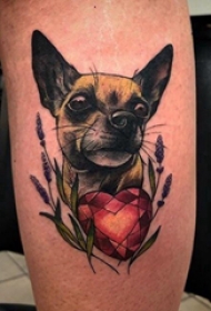 欧美小腿纹身 男生小腿上钻石和小狗纹身图片