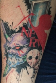 彩绘纹身 男生手臂上面具和怪物纹身图片