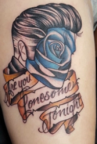 人物肖像纹身  女生大腿上英文和人物肖像纹身图片