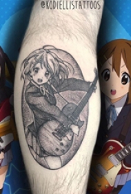 纹身卡通人物 男生小腿上圆形和卡通人物纹身图片