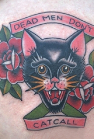 小清新猫咪纹身 女生大腿上花朵和猫咪纹身图片